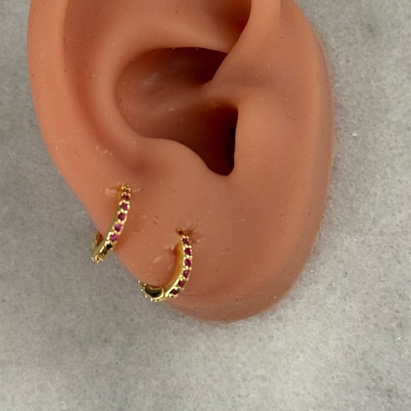 Gold Pink Crystal Pave Tiny Small Huggie Hoop Earrings 

Brand New - Picture 4 of 5